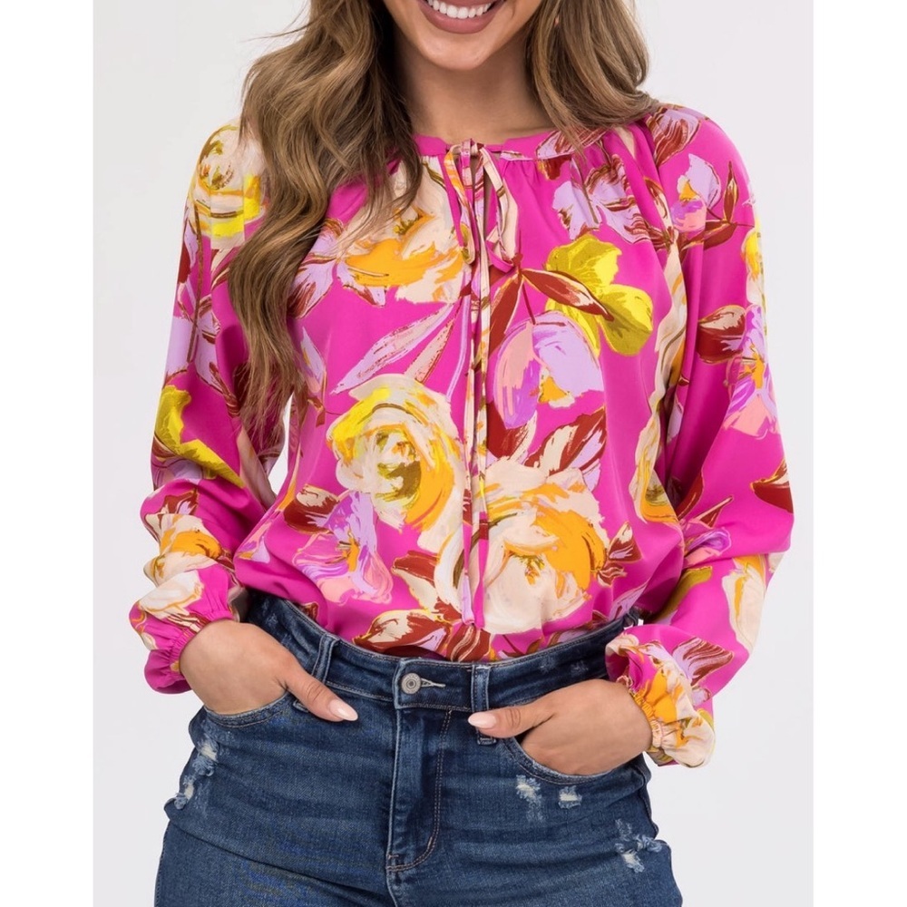 Emily Wonder Mulberry Large Floral Print Blouse, size 1x